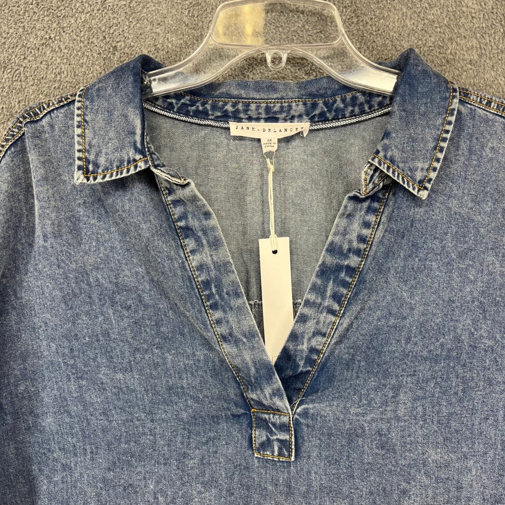 Jane‎ + Delancey Denim Tunic Womens 3X Blue V-Neck Oversized Chambray Top - Picture 3 of 12